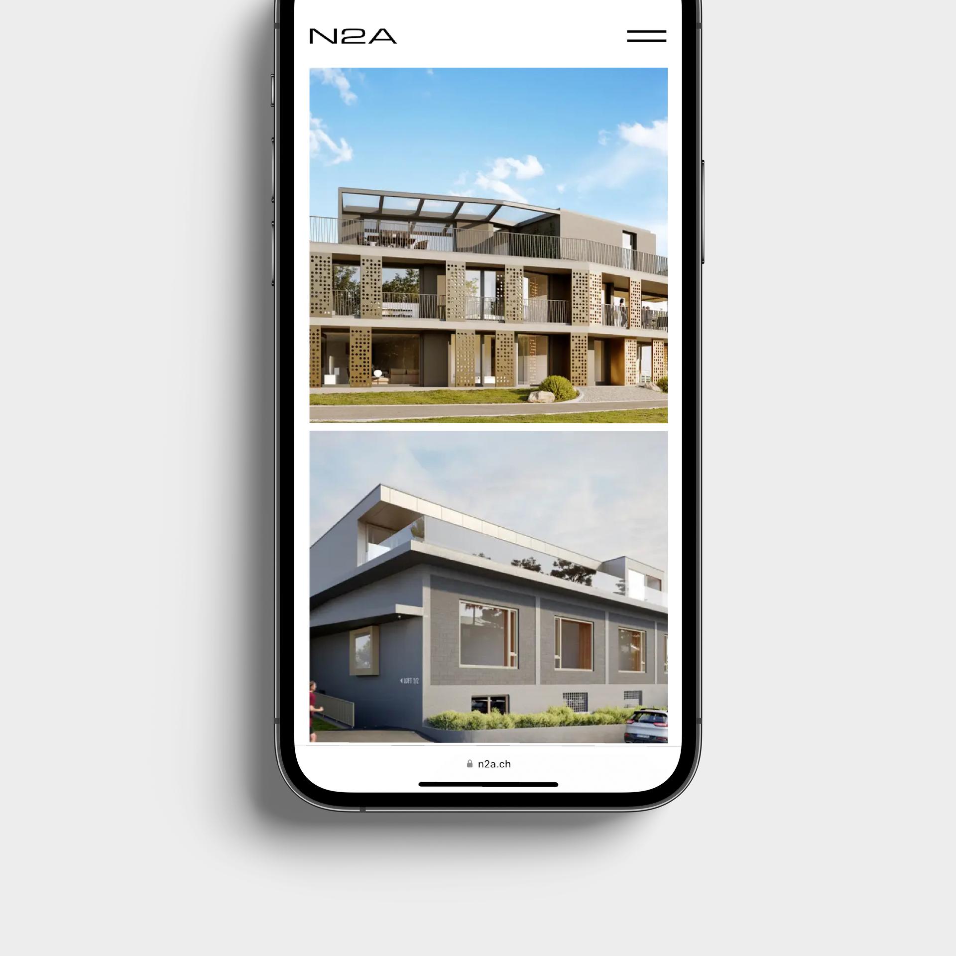 Responsive mobile mockup of the simple UI and UX Design of the N2A Website.