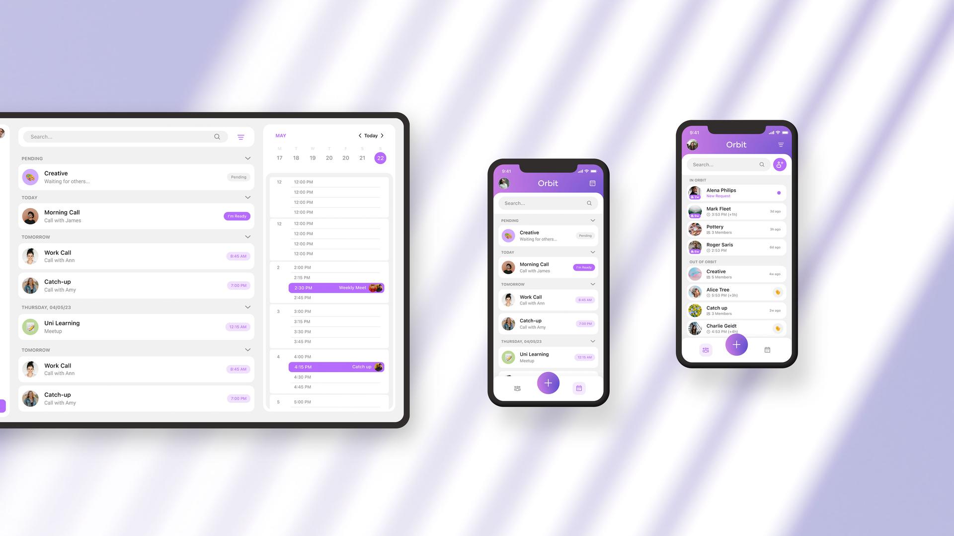 Mockups from the Orbit Website and App designed and developed by Panascais.